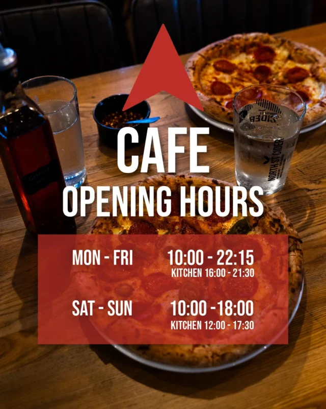 From 1st September our Cafe's opening hours are changing slightly🍕⁠
⁠
Pleases also note that hot drinks, shakes & smoothies will be served until 9pm on weekdays and until 5:30pm on weekends! ⁠