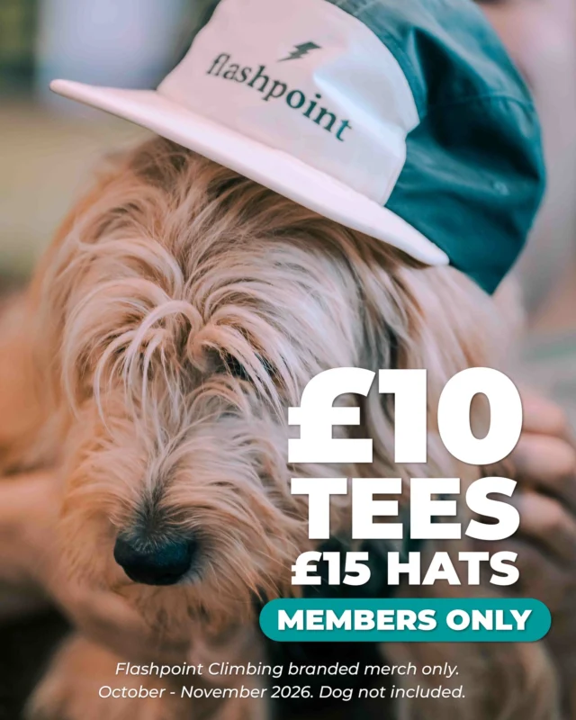 Members' discounts on Flashpoint-branded merch! ⚡ ⁠
⁠
All tees and vests are £10, and the caps (beautifully modelled by @goose.murray 🐾) are £15.⁠
⁠
Oct-Nov 2026.⁠
⁠
New tees and beanies coming before Christmas! 🎅